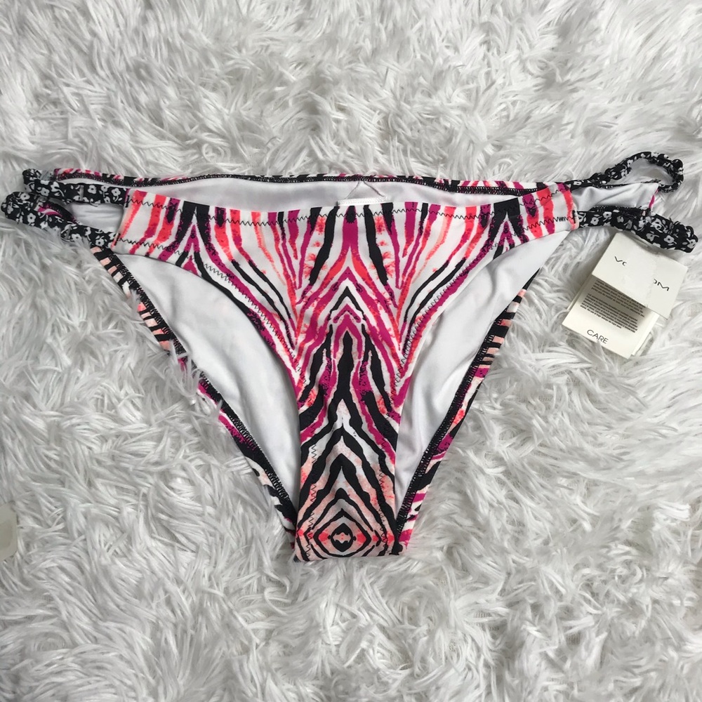 NEW NWT Volcom Multi Color Zebra Bikini Bottom Swim Pink Black White Large